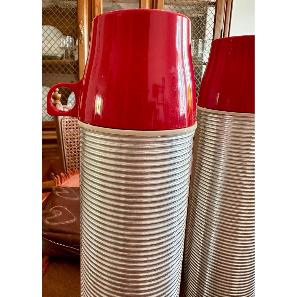 Vintage‎ 1950s LL Bean King-Seeley Thermos Set | Ribbed Aluminum, Leather Case